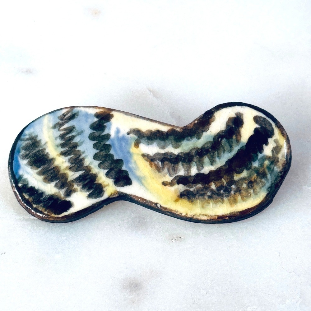 Hand Painted Abstract Ceramic Brooch Artist Signed Modern Art Wearable Jewelry‎